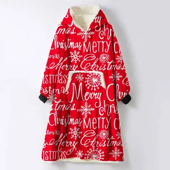 

Merry Christmas Elk Hooded Blanket For Adults Thick Travel Sweatshirt Bed Sofa TV Blanket Outdoor Pullover Hoodie Throw Blankets