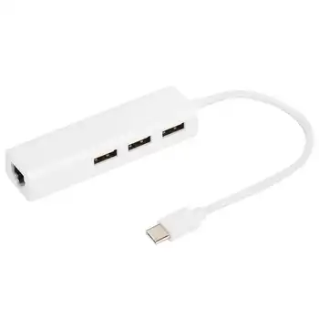 

3-Port Hub USB2.0 RJ45 Lan Network Card USB3.1 Type-C to Ethernet Adapter for OS / Android New