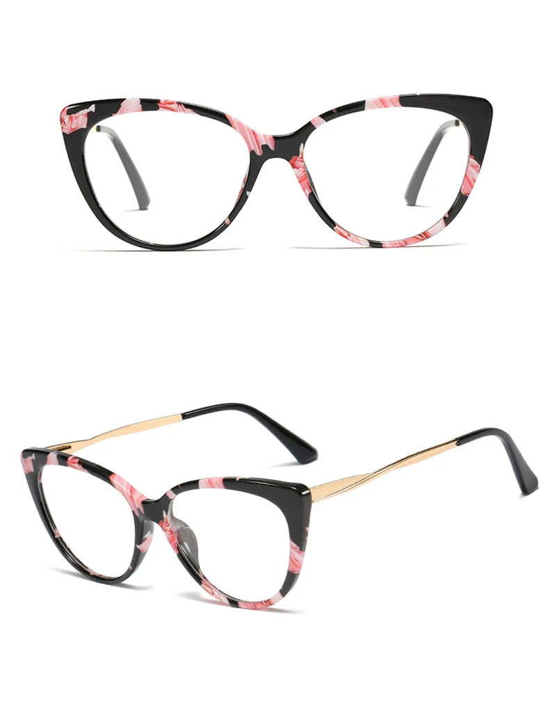 Cat Eyeglasses Women's Frame Half Metal Clear Lens Ladies Glasses Transparent Black Retro Optical Reading Prescription GlasseNX