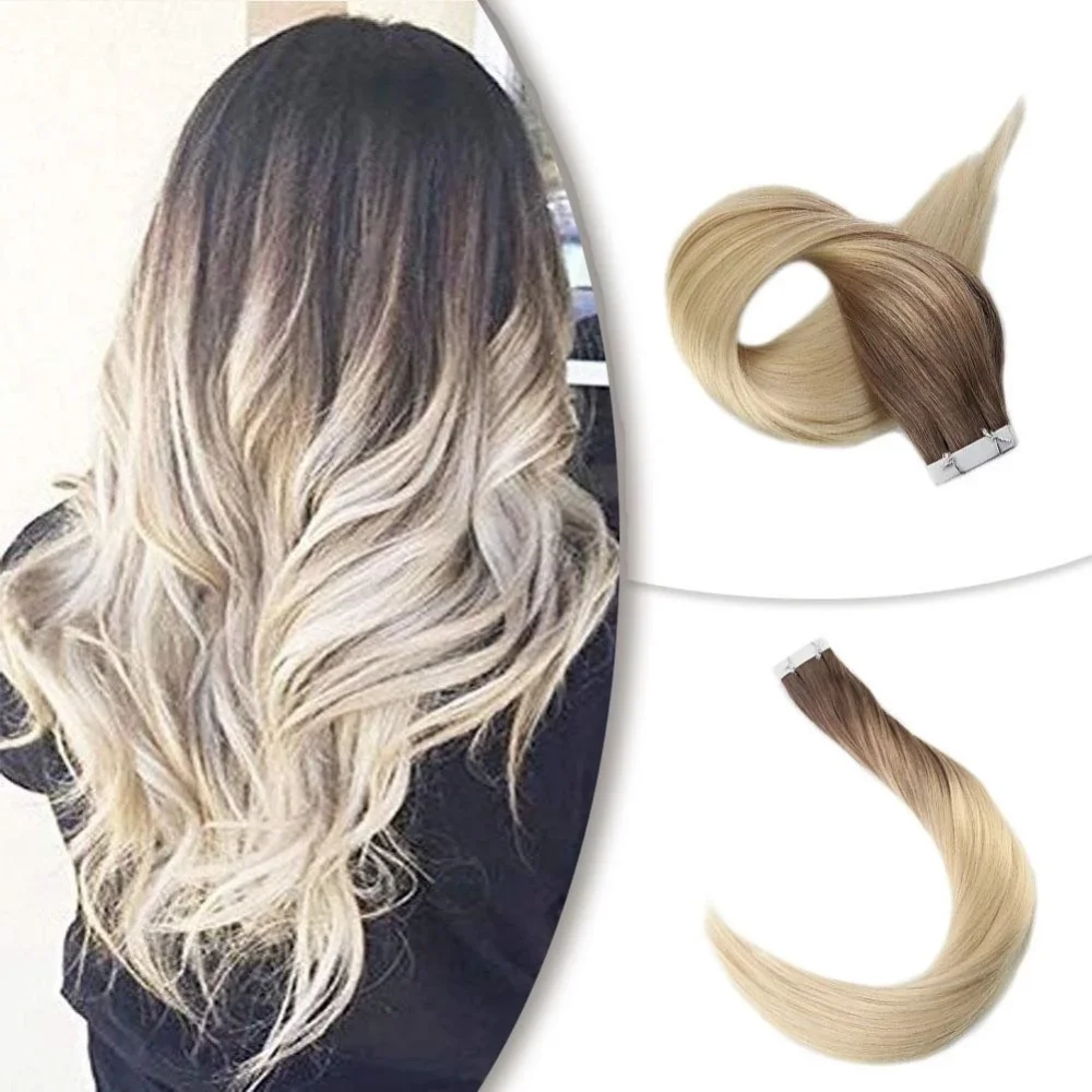 Полный блеск Balayage цвет омбер человеческие волосы на ленте для наращивания 20 шт 50 г блонд коричневый лента для наращивания машина сделано remy