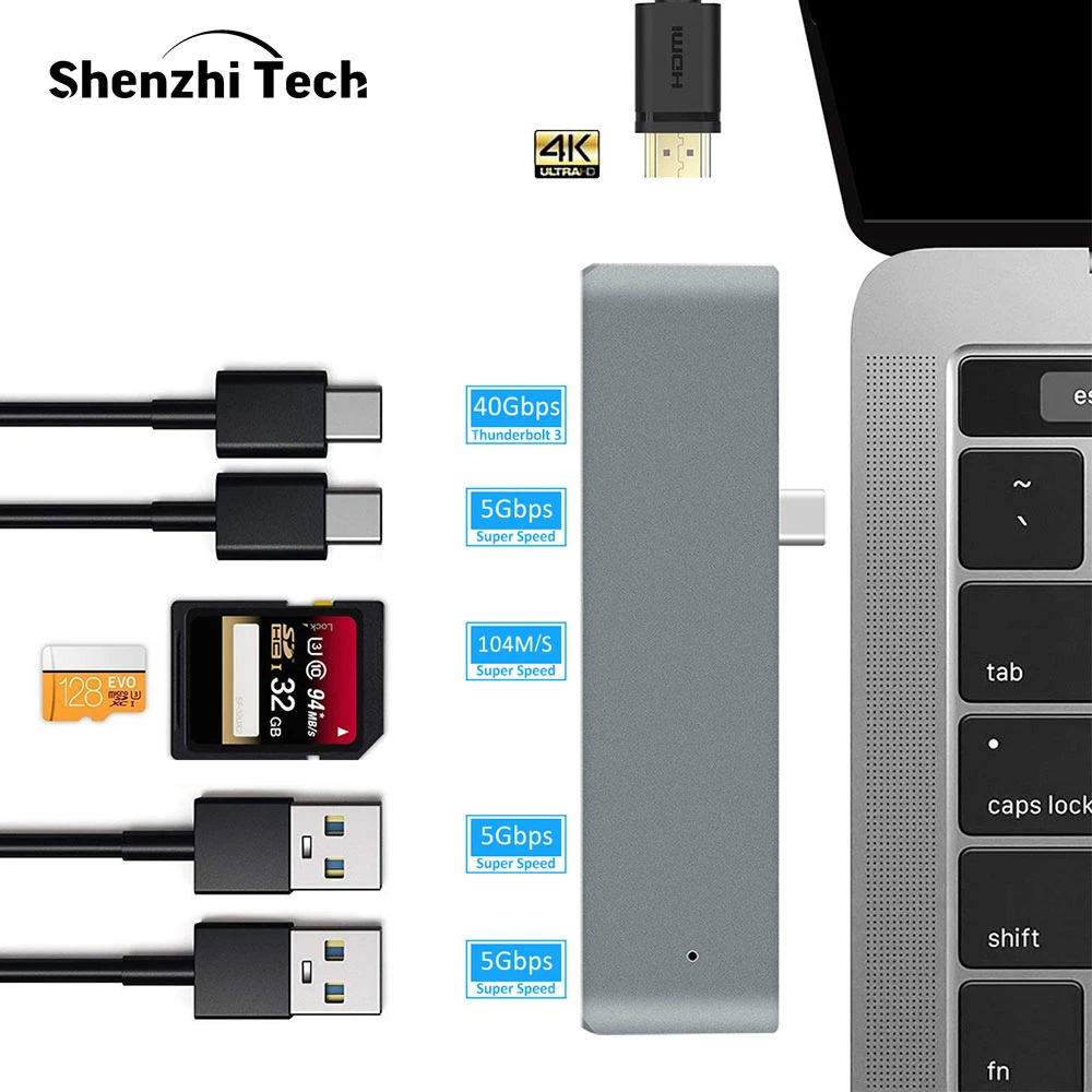 USB C концентратор Алюминиевый Мульти адаптер с 4K HDMI SD кард ридер type зарядный порт 3