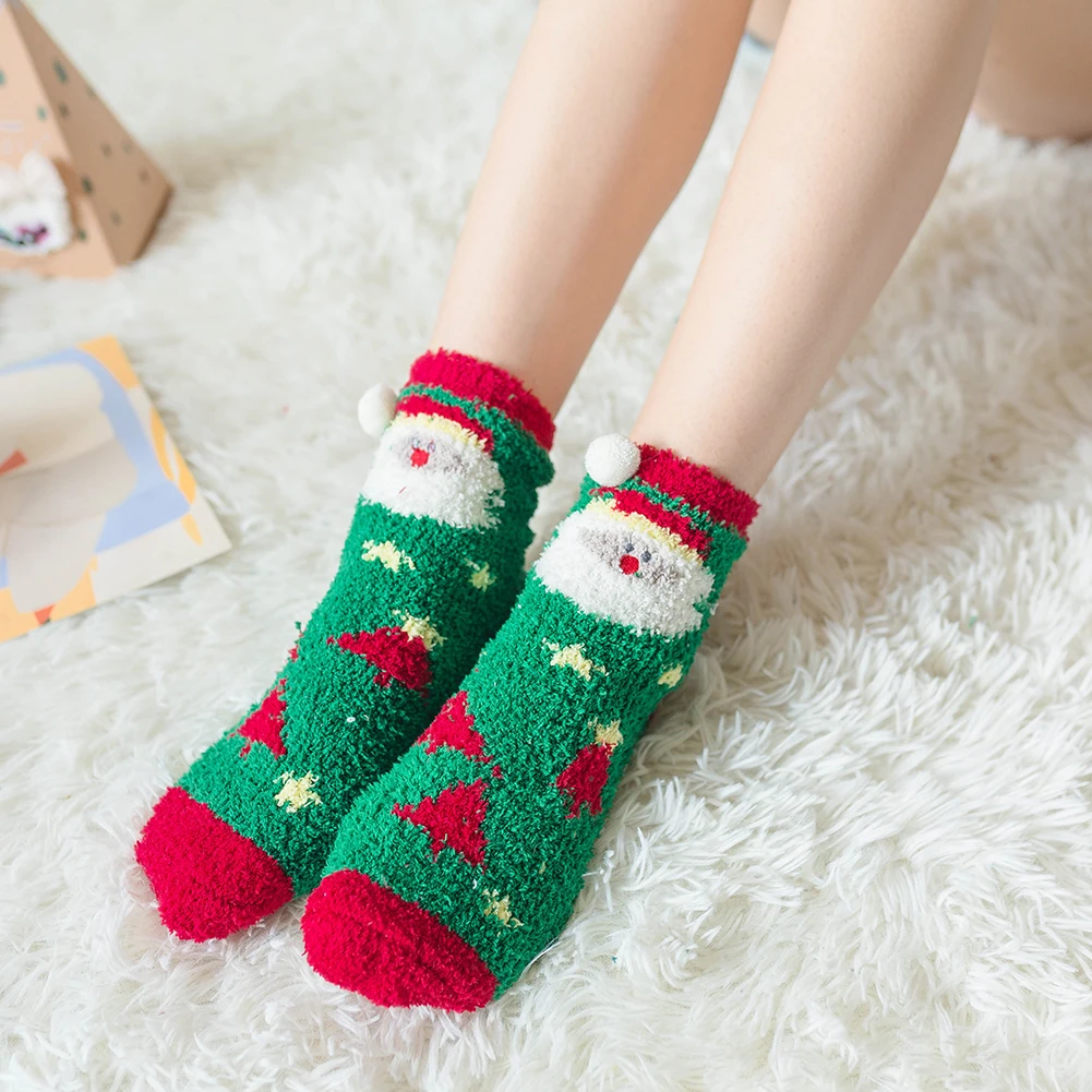 

4 Pairs Winter Warm Thick Home Socks for Women Girls Gift Holiday Plush Slipper Socks Cozy Xmas Sock happy New Year Christmas
