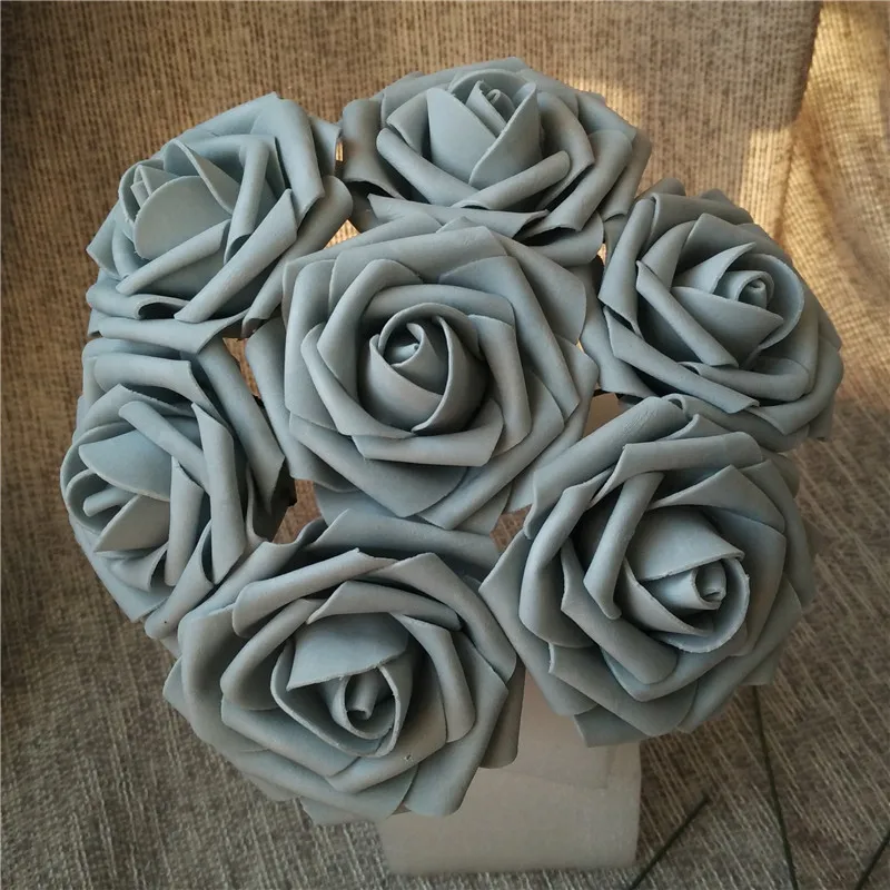 50X ярко-синие розы Искусственные цветы «сделай сам» Свадебный букет для невесты свадебные центровки лотов - Цвет: Gray