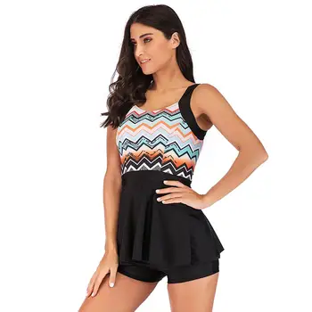 

Swiming suit for women Sling wavel Print Bikini high waist square Ruffles hem swimwear 2020 new bikini
