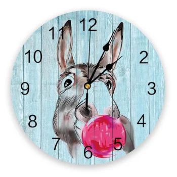 

Circular Wall Clock Animal Donkey Wood Grain Red Bubble Wall Clock Home Decor Bedroom Silent Oclock Watch Wall for Living Room