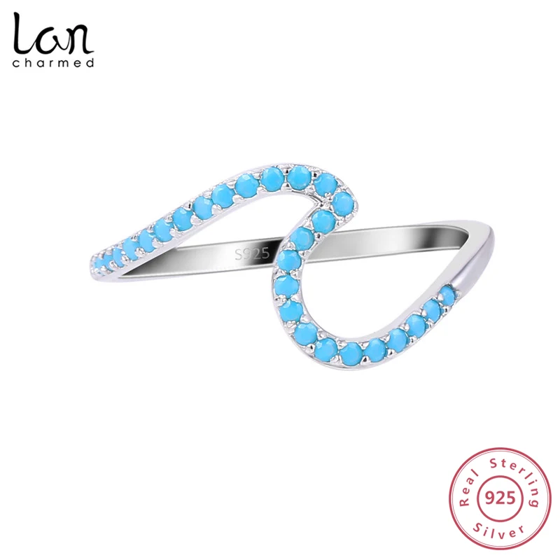 Lancharmed 925 пробы серебряное синее CZ волнистое кольцо океанское ювелирное изделие