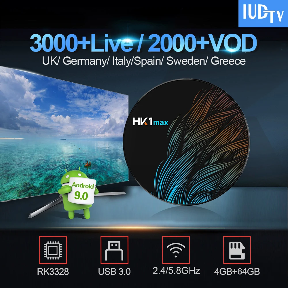 

IPTV Sweden/Spain IUDTV IPTV Turkish Portugal HK1 MAX Android 9.0 Smart TV Box 4G 64G BT4.0 1 Year Greek Germany Italy UK IP TV