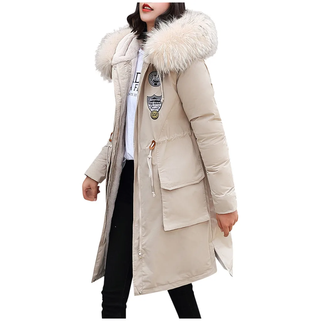 Женское зимнее теплое женское осеннее пальто с капюшоном из хлопка с мехом Плюс Размер Базовая куртка верхняя одежда тонкая Длинная женская chaqueta FC - Цвет: D