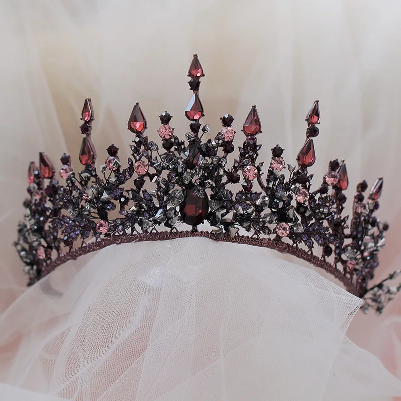 Baroque Purple Floral Crystal Crown Tiara Queen Headband Bridal Wedding Jewelry 