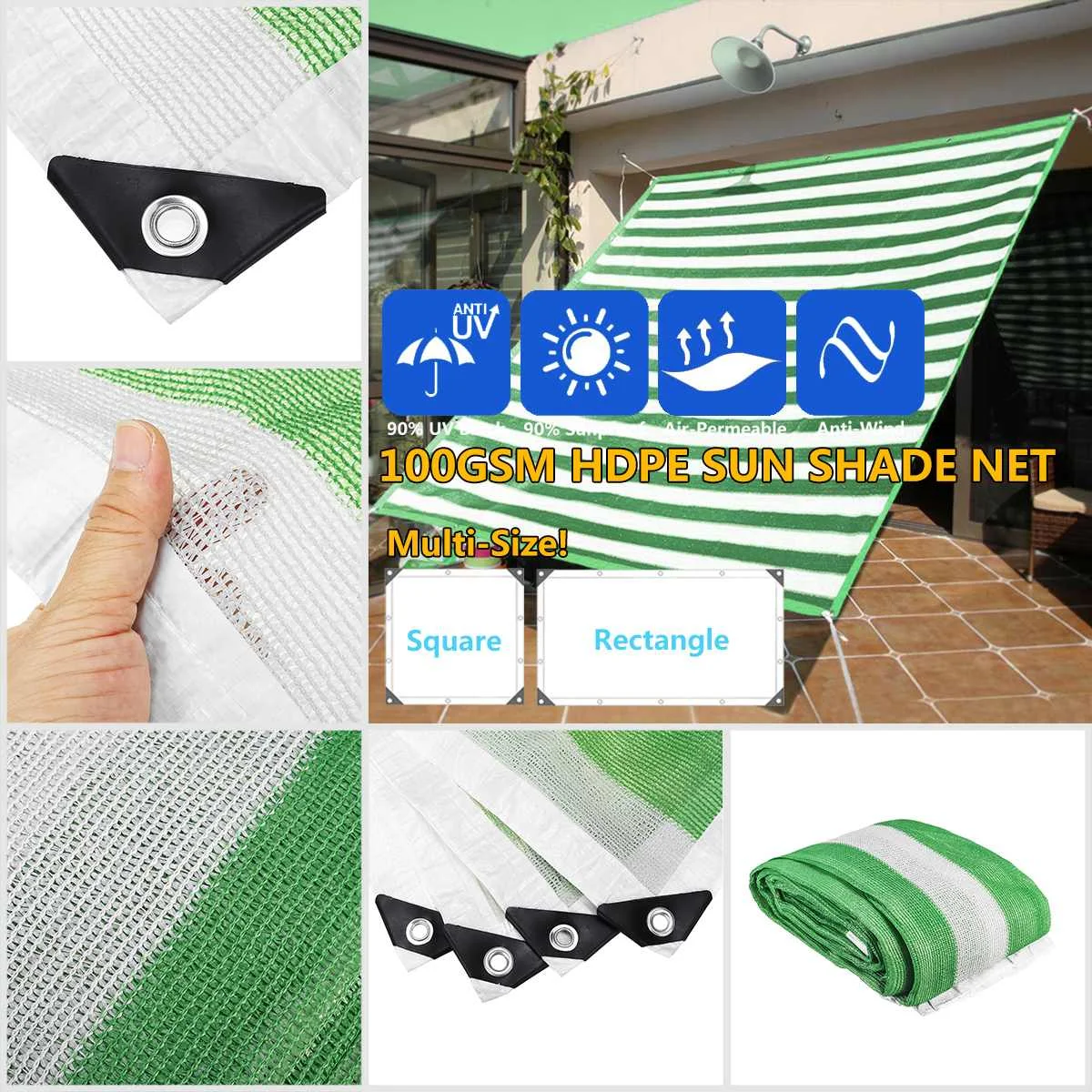 

2x3 2x4 2x5 sunscreen shade ink HDPE white green striped shade net sunscreen awning outdoor garden sunscreen sunshade awning ant