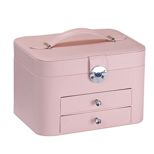 Pink Модное ожерелье, серьги, кольца, органайзеры, искусственная кожа, женская коробка для хранения ювелирных изделий, ящик для ванной комнаты, аксессуары для путешествий - Цвет: Pink
