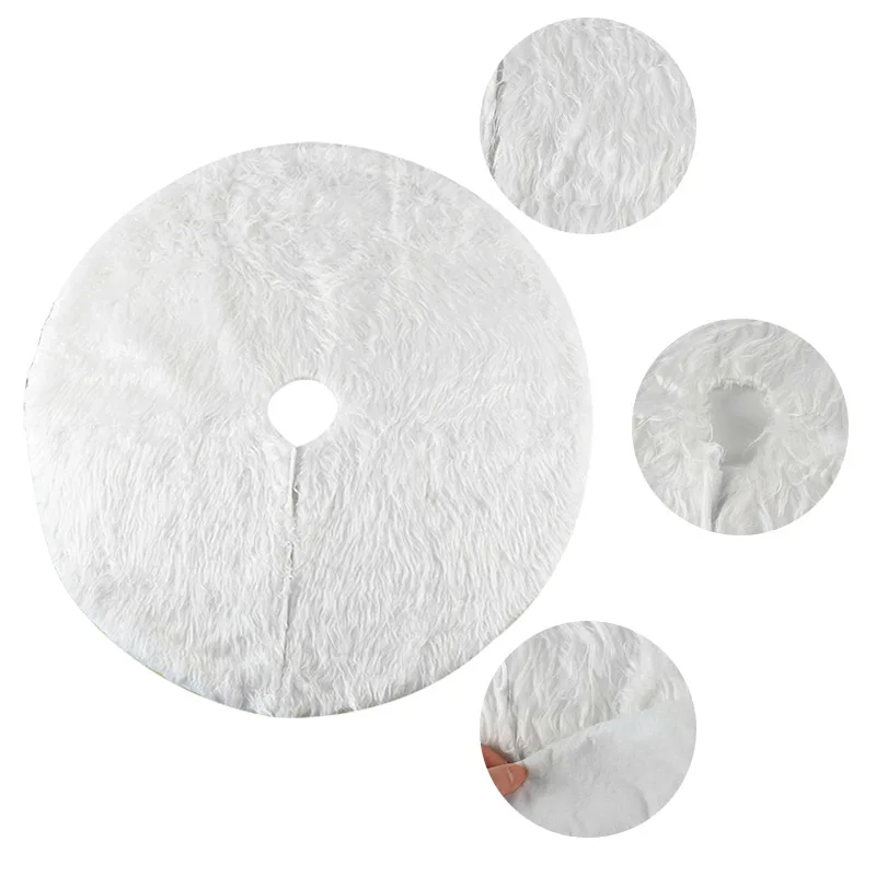 1pc White Christmas Tree Skirt Plush Faux Fur Carpet Xmas Floor Mat Ornaments Wedding Birthday New Year Christmas Tree Decor