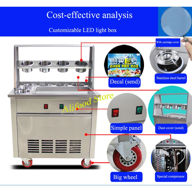 

2019 single pan fried ice cream machine,stainless steel fried fry frying ice roll machine,ship by air to your home with cover