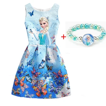 

Summer Girls Dresses Elsa Dress Anna Princess Party Dress For Girls Vestidos Teenagers Butterfly Print Baby Girl Clothes