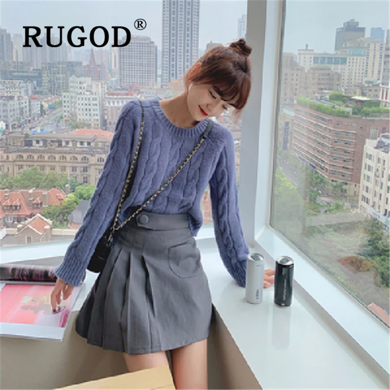 

RUGOD Korean chic knitted twisted women sweater 2019 new Auturm round neck short style pullovers jumpers Fashion solid sweaters