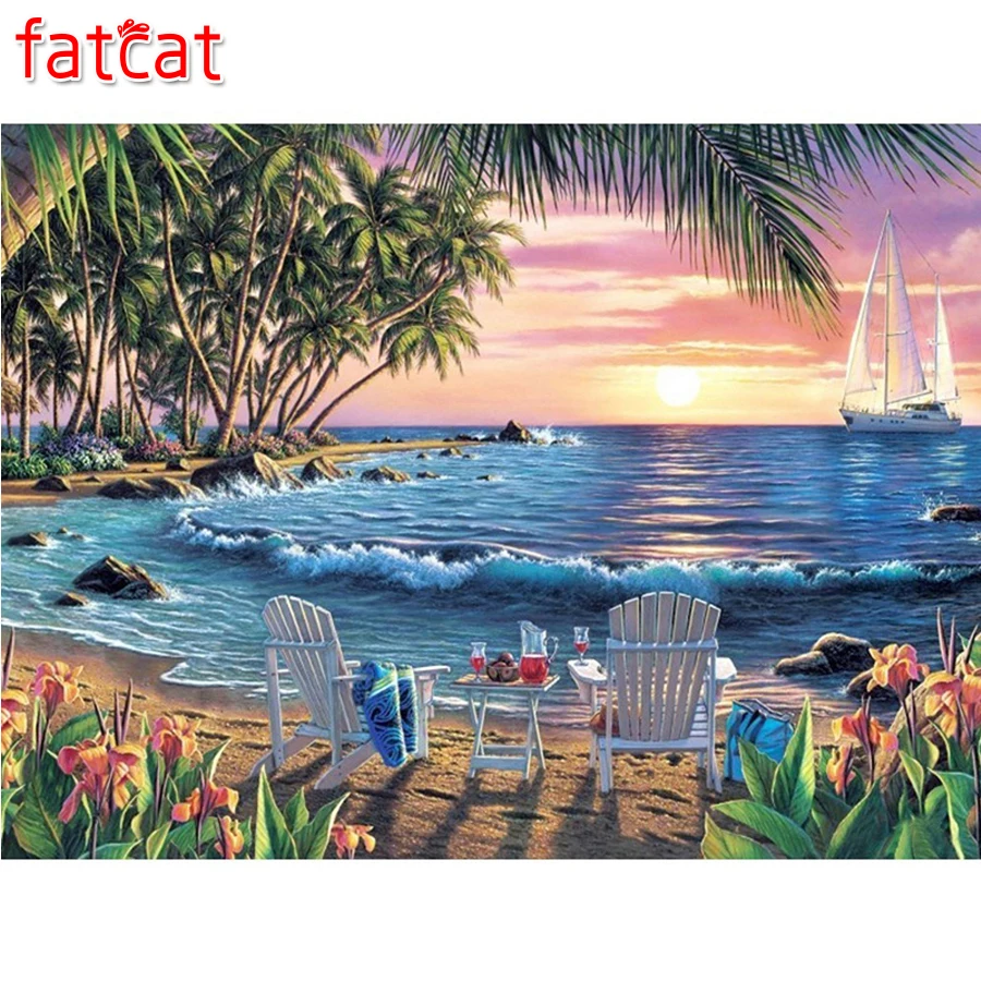 Diamond Embroidery Landscape Full square round Drill 5D DIY Diamond Painting Summer Sea Cross Stitch Beach view Decoration Home