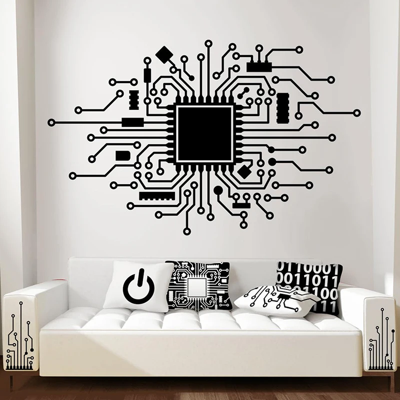 Circuit Board Technology Computer Wall  Sticker  Cpu IT Digital Music Producer Hacker Gamer Wall Decal Bedroom Vinyl Decor (1)