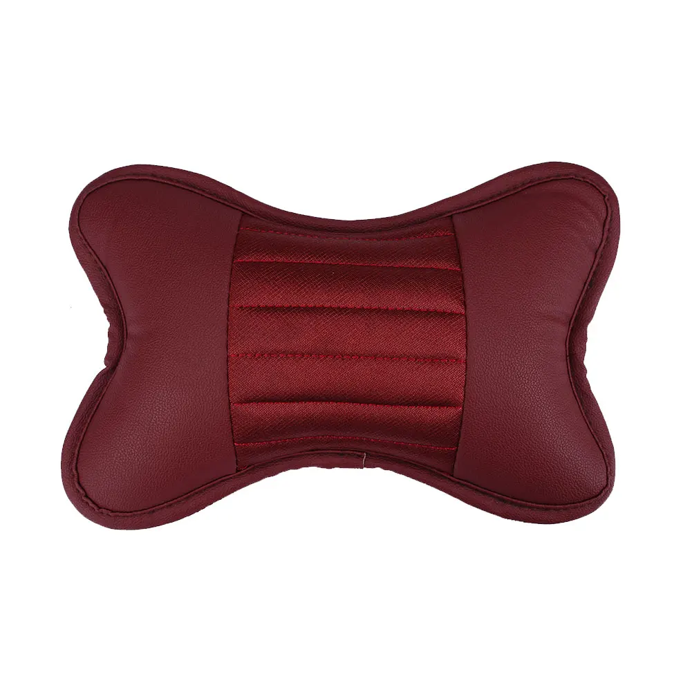 Car NeckPillow PU Leather Headrest Seat Rest Cushion Car Care Accessories - Color Name: Red