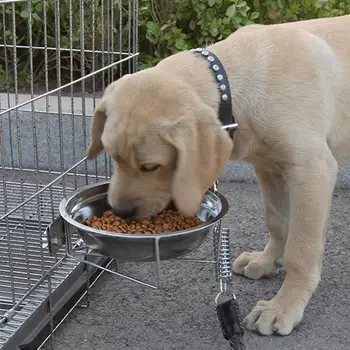 

Pet Dog Cat Bowl Can Hang Stationary Dog Cage Bowl Stainless Steel Hanging Bowl Three Dimension Stationary Dog Bowl