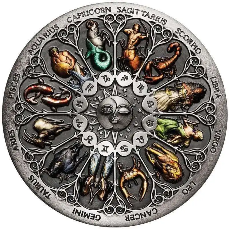 Silver Coin Souvenir-Coins Zodiac Challenge Constellation Tuvalu Thesignofzodiac Colorful