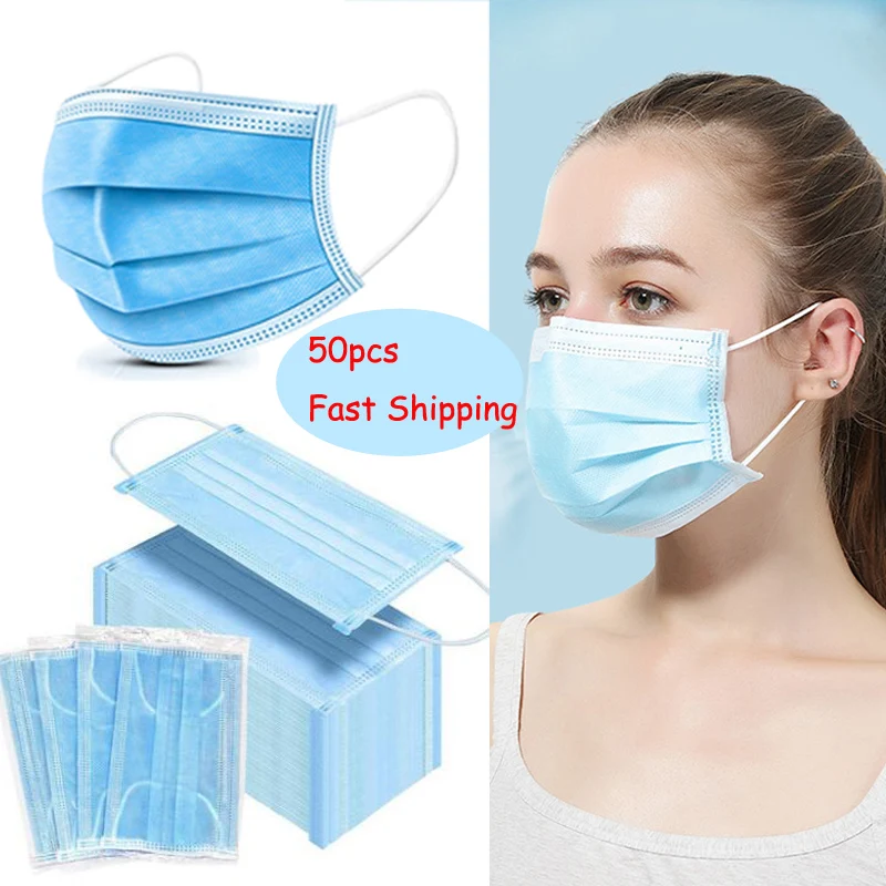 

Fast Delivery 3-layer Mask 50pcs Face Mouth Masks Non Woven Disposable Anti-Dust Meltblown Cloth Masks Earloops Masks