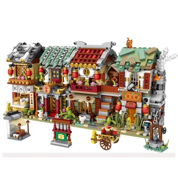 

hot architecture city Chinatown Street mini view wine Bar Iron Steamed bun shop Pawnshop micro diamond blocks model bricks toys
