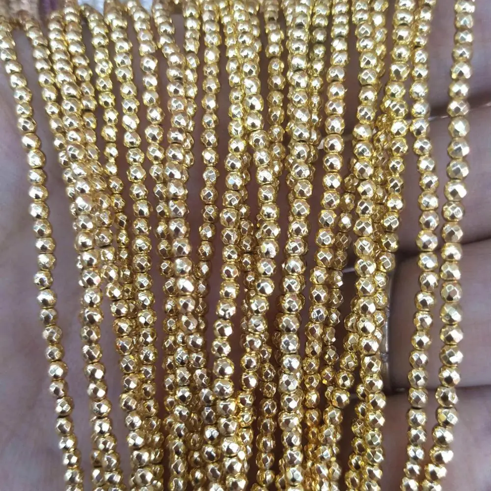 Gold Hematite Граненые 2 мм бусины из натурального камня розовый кристалл кварца лазурит Агаты драгоценные камни бусины для самостоятельного изготовления ювелирных изделий браслет ожерелье - Цвет: Gold Hematite