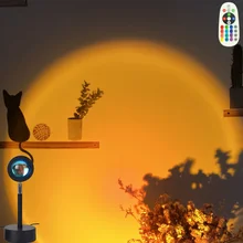 Remote Control RGB Sunset Projection Lamp Rainbow Atmosphere Led Light Home Coffee Shop Bedroom Bar Background Wall Decoration