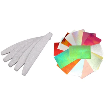 

10Pcs Nail Files, D Shape, Double Sided & 18 Pcs Nail Art Paper Sticker Flame Nail Applique Thin Back Adhesive Sticker