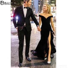 Элегантные черные вечерние платья Русалка с открытыми плечами длинное вечернее платье сексуальное с разрезом и v-образным вырезом платье для выпускного вечера abiye gece elbisesi