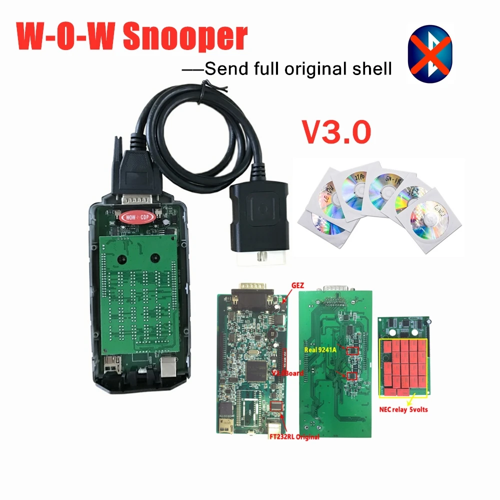 A++ качество w-o-w snooper W-O-W C-D-P R5.012/r5.008 с ключом подарок! Лучшая плата с bluetooth obd сканером+ 8pc грузовых кабелей - Цвет: without bluetooth