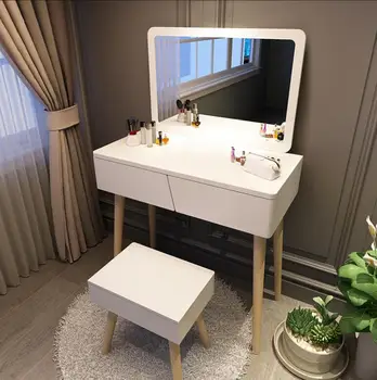 

Dressing table bedroom Nordic modern minimalist net red female ins wind dressing table square mirror table cabinet