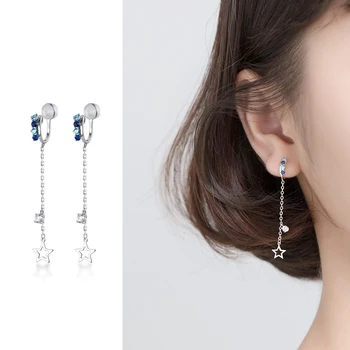 

Mocanie Blue Crystal U Shape 925 Sterling Silver Clips Earring for Women Girl Twinkling Zircon Star Tassel Earring Fine Jewelry