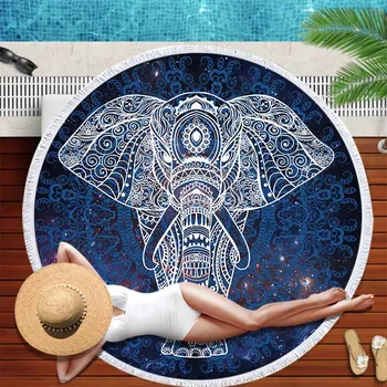 

New Arrivals Navy Elephant Round Beach Towel For Adults Microfiber Bathroom Bath Towel Large Big Pool Towels Tapestry Beach Mats