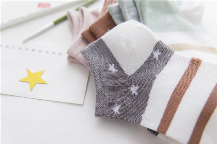 New Style Taobao Hot Sales Spring And Summer Plain Color Hipster Star Stripes Cotton Women’s Boat Socks Wholesale