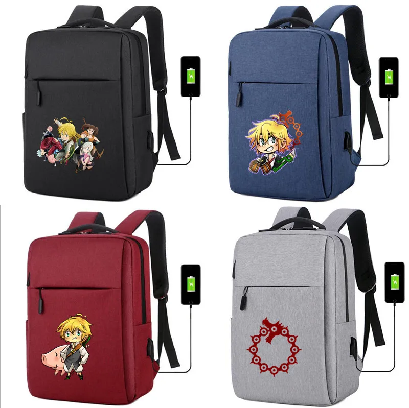 

The Seven Deadly Sins canvas Backpack usb charging School Bags Meliodas Dragon printing shoulder bag Laptop travel bag rucksack