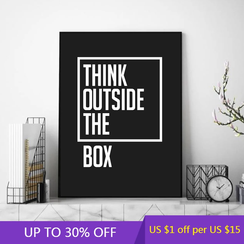 Картина на холсте с цитатами Think Quotes черная белая Художественная печать