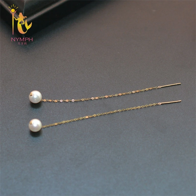 NYMPH 18K желтое золото пресноводный жемчуг DIY висячие серьги AU750 ювелирные изделия для женщин E365