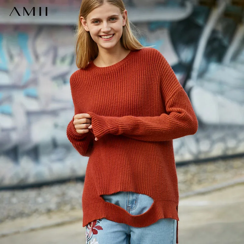 AMII минимализм женский осенне зимний однотонный вязаный свитер Модный