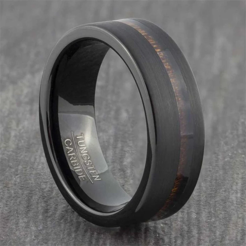 8 мм черные кольца из нержавеющей стали инкрустация Гавайская КоА дерево и