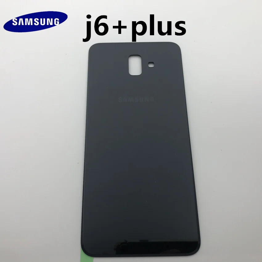 Задняя крышка для samsung Galaxy J4+ plus J415 J6 Plus J6+ J610, чехол для задней крышки батареи, запасной чехол для задней крышки корпуса+ клейкая наклейка - Цвет: j6 plus black