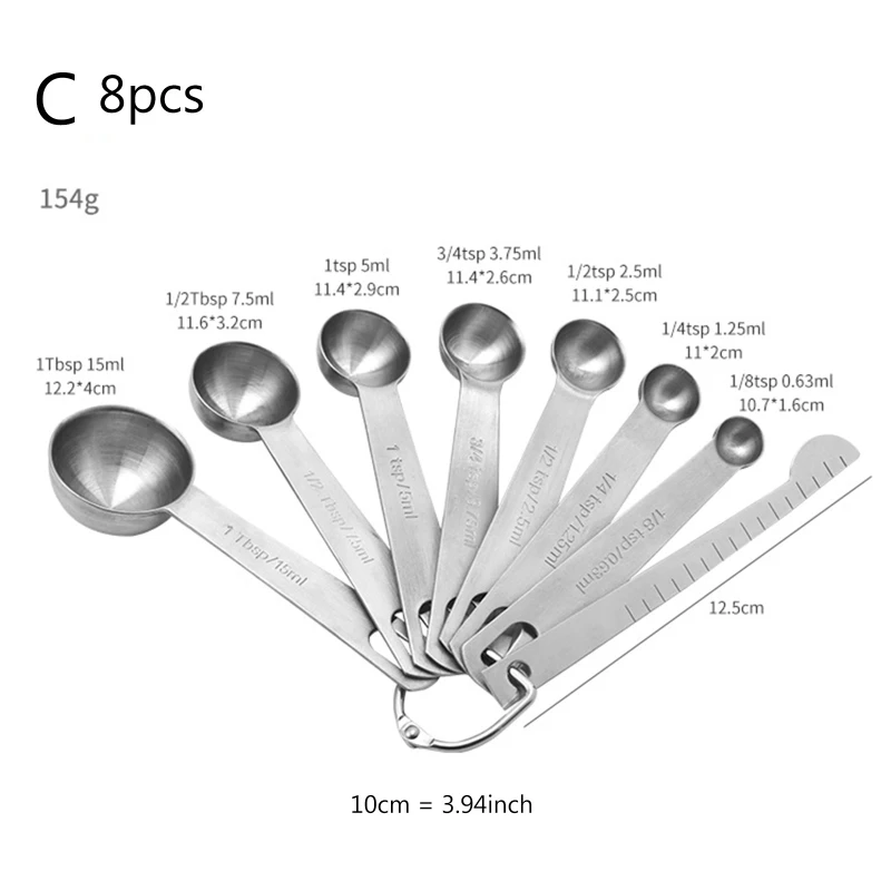 6/8/9pcs Measuring Spoons Stainless Steel Seasoning Coffee Tea Measure Scoop with Scale Ruler Bakery Tool