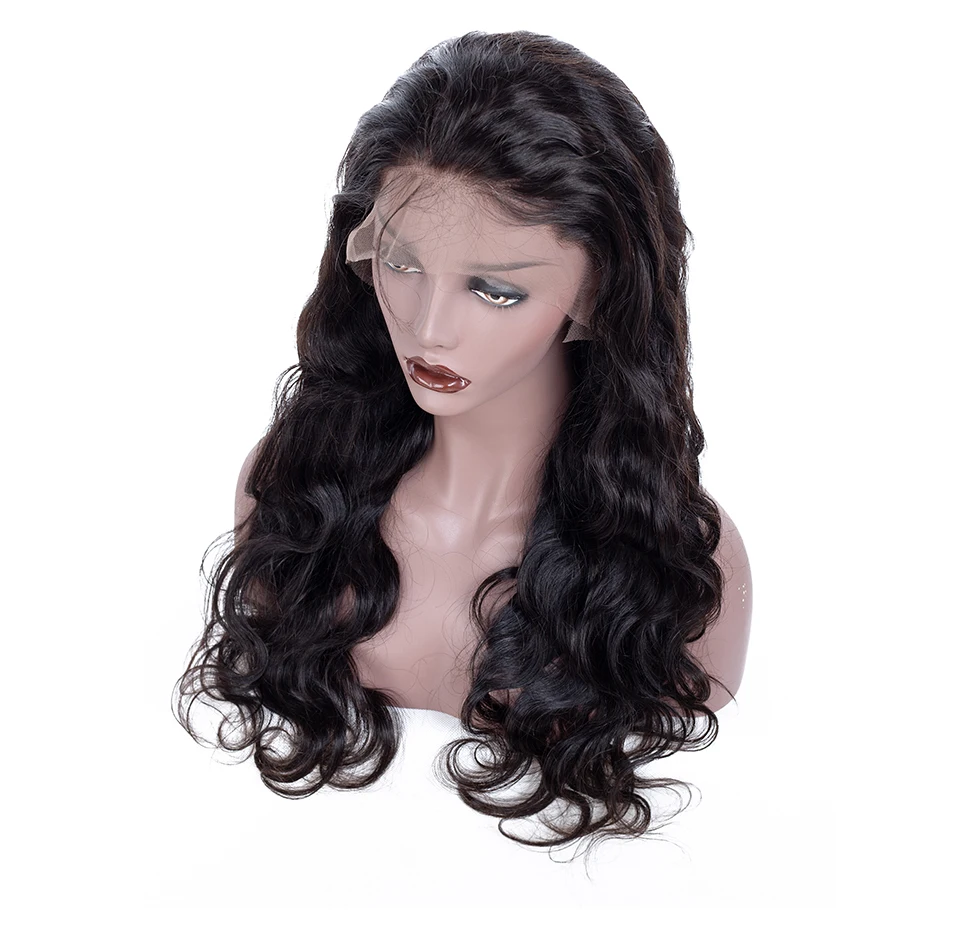 Aircabin Indian Full Lace Human Hair Wigs Body Wave Pre-Plucked 130% Density Remy Hair Wigs With Baby Hair Bleached Knots