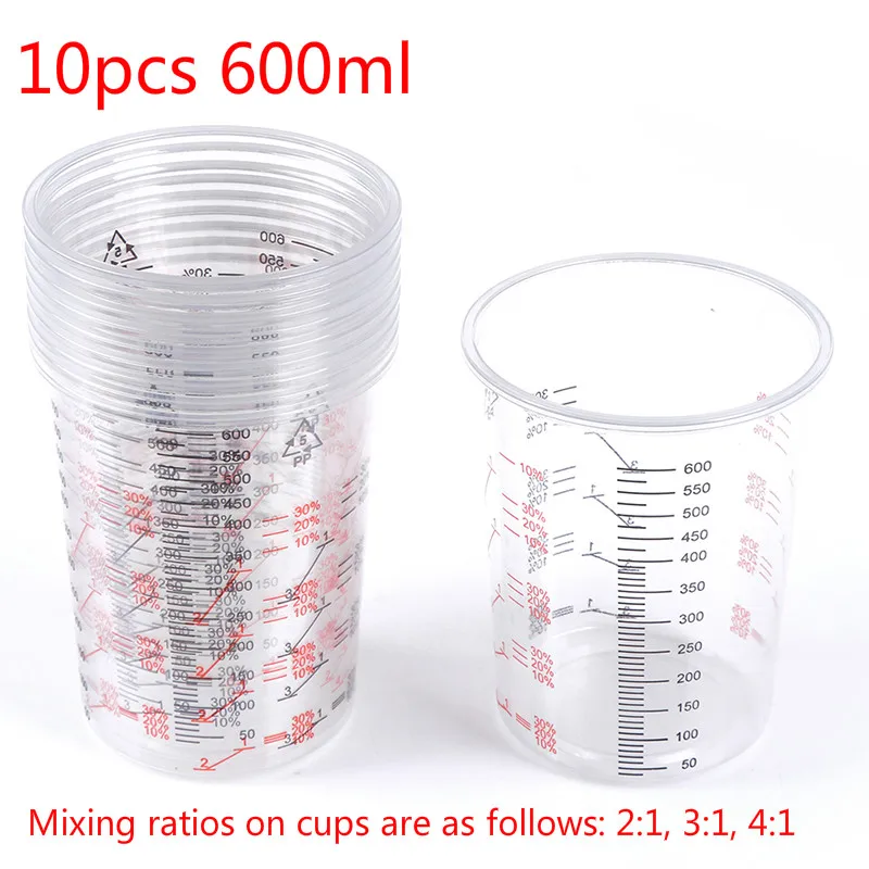 

10pcs 600ml Plastic Paint Mixing Cups Mixing Pots Paint Mixing Calibrated Cup For Accurate Mixing Of Paint And Liquids