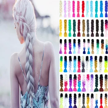 

DIANQI sunshine Jumbo Braids Glowing Long Strands Ombre Crochet Braid Synthetic Braiding Hair Extensions for Woman Blonde Pink