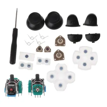 

For PS4 Controller Repair Set L1 R1 L2 R2 Trigger Buttons 3D analog Joysticks Thumb Sticks Cap Conductive Rubber Screwdriver Kit