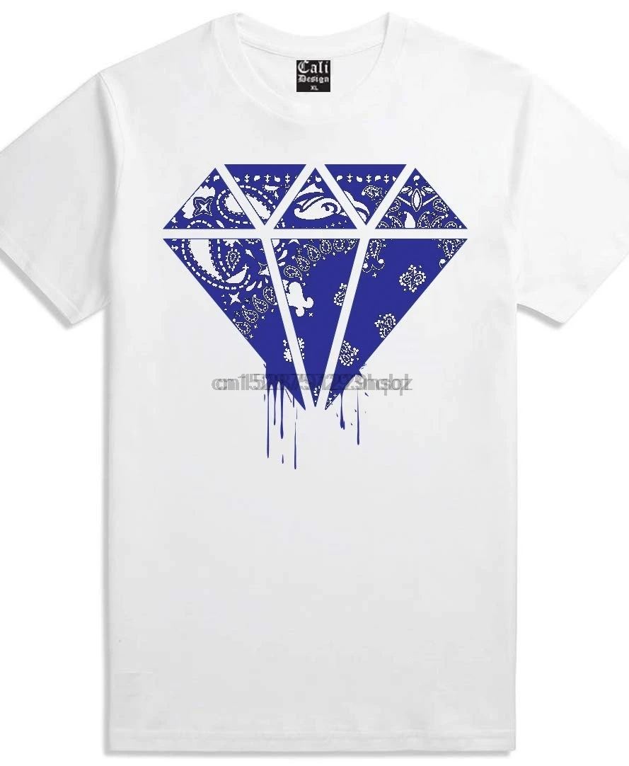 CaliDesign Men White Street Wear Hip Hop T Shirt Blue Bandana Clothing