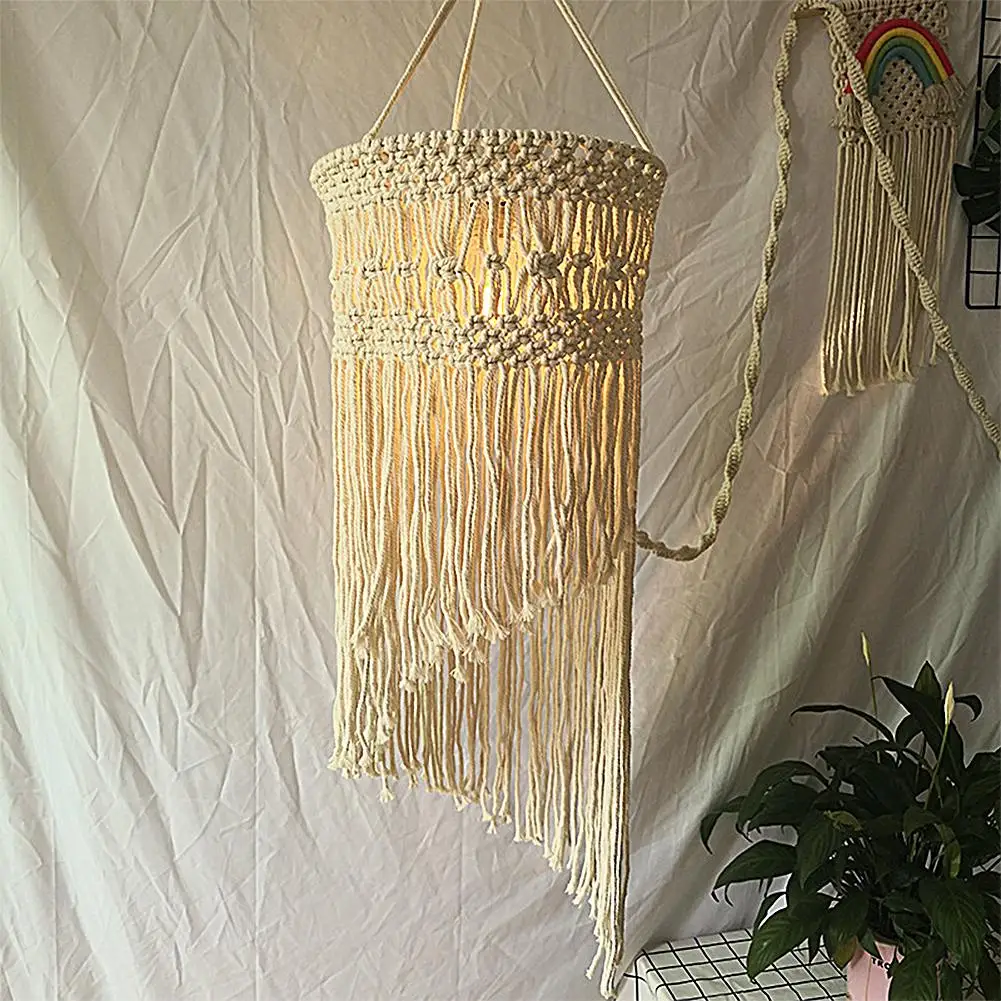 Современный стиль бежевый хлопок веревка ручной вязки DIY абажур Подвесная лампа