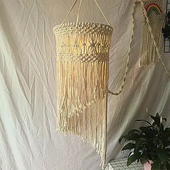 

Modern Style Beige Cotton Rope Hand-knitted DIY Lampshade Hanging Lamp Decoration For Living Room Bedroom Wedding Decor
