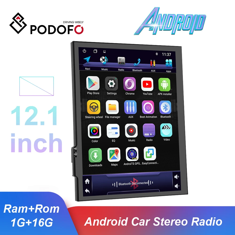 Автомагнитола Podofo 12 1 дюйма 2 Din Android 10 0 мультимедийный проигрыватель MP5 GPS RDS стерео Wi Fi Bluetooth|Мультимедиаплеер